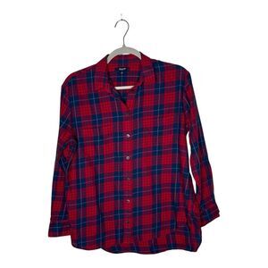Madewell Shirt Womens Small Red Flannel‎ Button Up Long Sleeve Oversized Casual